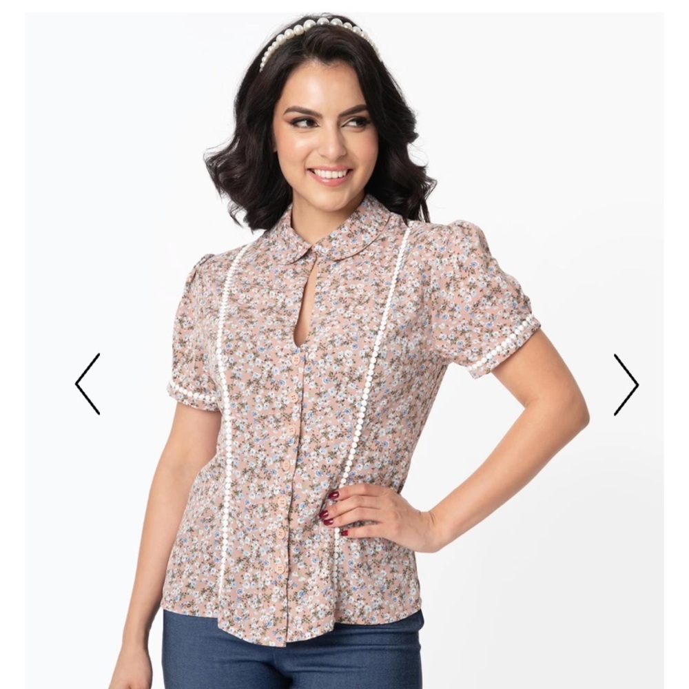 Dusty Pink & Blue Ditsy Floral Pinky Top